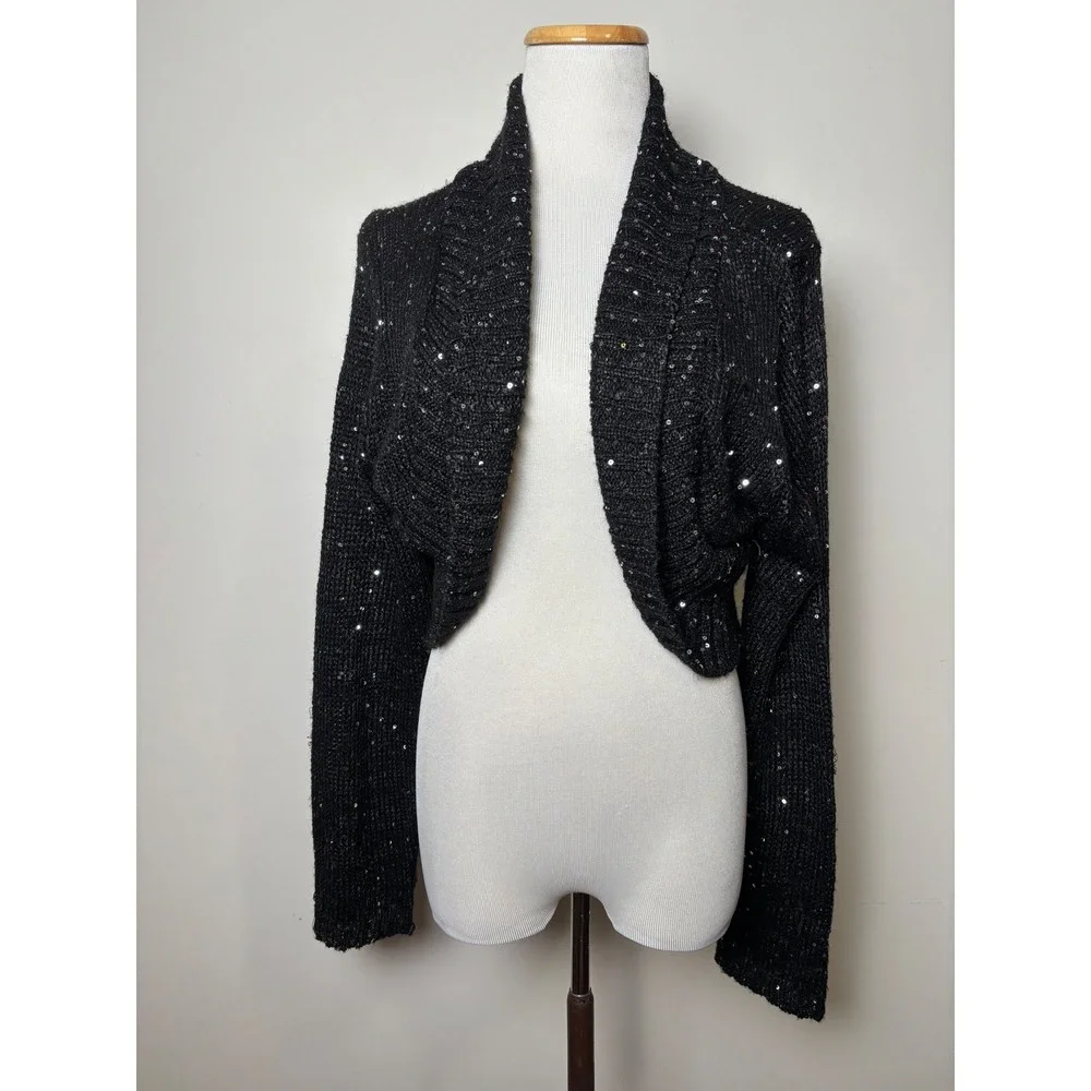 Derek Heart Plus Cropped Cardigan Shrug Sweater 3X Whimsigoth Sequin‎ Dressy